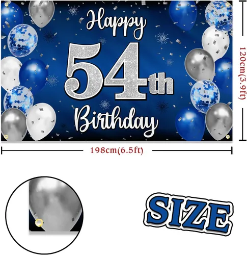 Miniatura 228 de Decoración de feliz cumpleaños 35, globo azul y plateado de 35 años, cartel grande de telón de fondo de cumpleaños, suministros para fiesta de 35th