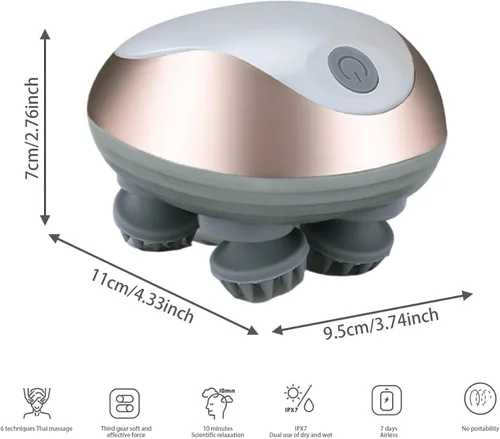 Miniatura 5 de Masajeador de cuero cabelludo, 3 modos, masajeador eléctrico para el cuero cabelludo, masajeador inalámbrico para relajar el estrés, masajeador