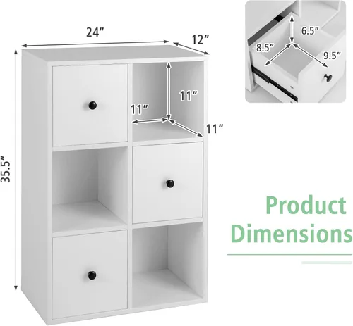 Miniatura 3 de GOFLAME Estantería de pie, organizador de almacenamiento de 3 niveles con 3 cubos y 3 cajones, estantería moderna con dispositivo anti-caída