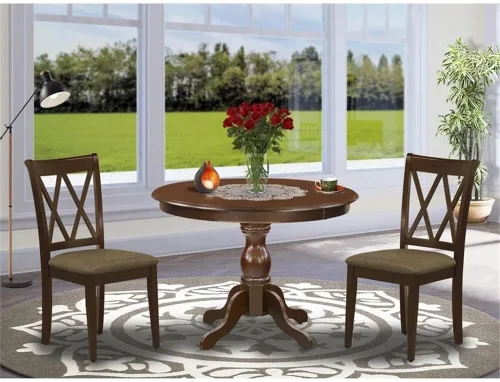 Miniatura 2 de East West Furniture HBCL3-MAH-C - Juego de comedor de 3 piezas para espacios pequeños que contiene una mesa de comedor redonda con pedestal y 2