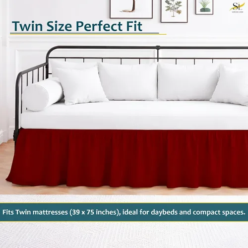 Miniatura 3 de Falda de cama con volantes con esquinas divididas para camas de día, cobertura de tres lados, fácil ajuste, fabricada con microfibra cepillada