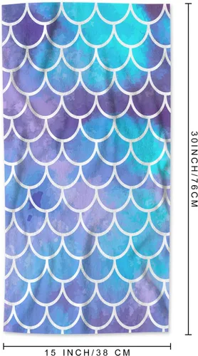 Miniatura 4 de AOYEGO Toallas de baño de sirena azul aguamarina, estilo retro, con escamas de peces marinos, sirena, lentejuelas, toallas de mano para cocina