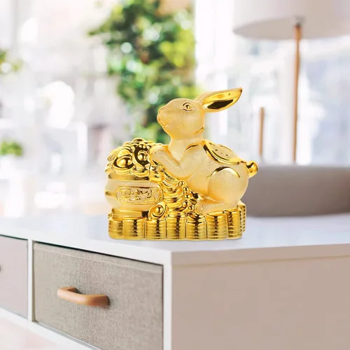 Miniatura 7 de Estatua de conejo de cerámica Feng Shui Estatua de conejo para riqueza 2023 Año Nuevo chino Zodiaco Recuerdo Animales Banco Moneda Conejito Caja