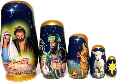 Miniatura 3 de Muñecas de madera coleccionables de larga duración hechas a mano, de madera, de 5 piezas, con escenas originales de Navidad en cada muñeca