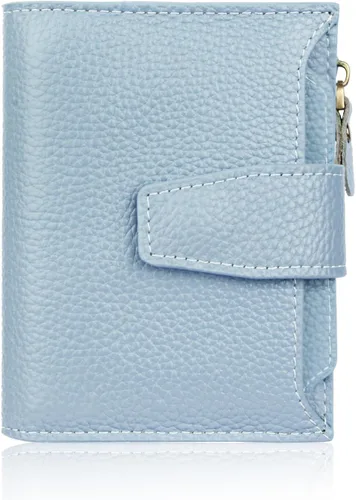 Miniatura 7 de FT FUNTOR Cartera pequeña para mujer, de piel auténtica, plegable, compacta, con bloqueo RFID, bolsillo con cremallera, ranuras para tarjetas