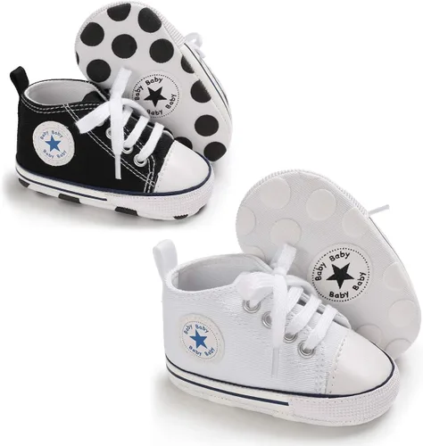 Miniatura 5 de KIDSUN - Zapatos deportivos unisex de caña alta para bebés, mezclilla de lona, suela antideslizante, suaves, para los primeros pasos