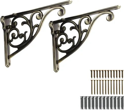 Miniatura 84 de Soportes de estante de 4 pulgadas, paquete de 4 soportes de pared de latón antiguo de alta resistencia, estantes decorativos de cocina victoriana