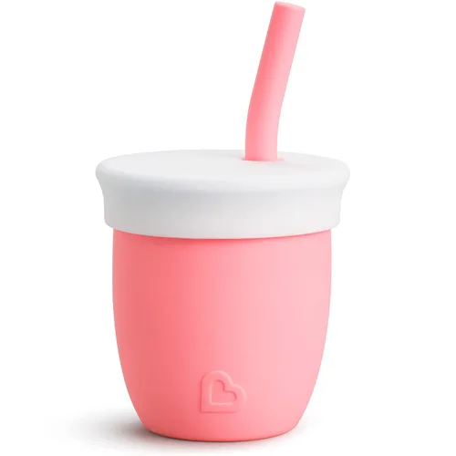 Munchkin Vaso con popote con tapa extraíble, para bebés y niños pequeños de 6 meses en adelante, 4 onzas, silicona, coral/rosa