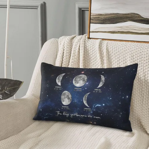 Miniatura 6 de Custom The Day You Became Our Mom Pillow Cover, Personalized Family Birth Moon Phase Pillowcases with Name Birthdate Gift for Mom Dad Father's Day