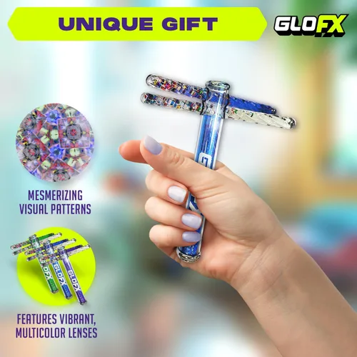 Miniatura 6 de GloFX Tubo de caleidoscopio líquido azul de 7.5 pulgadas X - Caleidoscopios coloridos para adultos, juguetes de flujo Rave Varitas de purpurina
