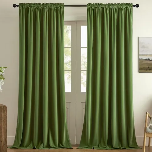 Miniatura 25 de Joydeco Cortinas de terciopelo negro de 63 pulgadas de largo, 2 paneles, cortinas opacas de lujo con bolsillo para barra, cortinas de ventana