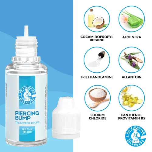 Miniatura 4 de Dr. Piercing Aftercare Keloid Bump Solution Drops 15mL - Fórmula salina suave con provitamina B5 para el cuidado de los golpes - Limpiador