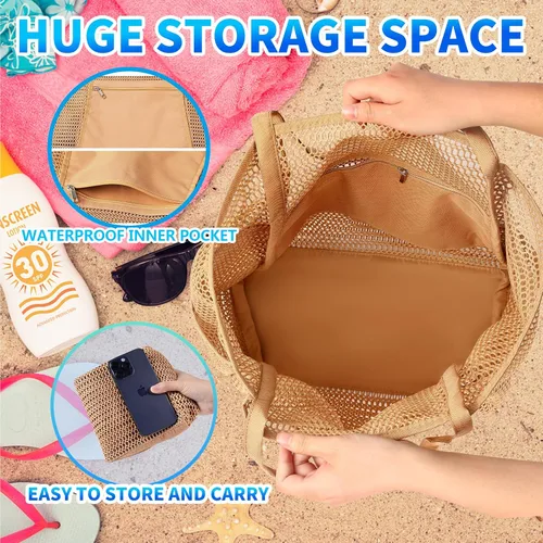 Miniatura 3 de Bolsa de playa de malla, bolsa de hombro extragrande para mujer, bolsa de piscina para compras, viajes y vacaciones