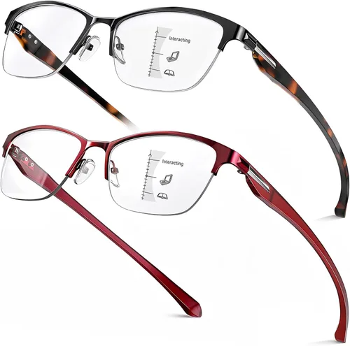 Miniatura 9 de SKYOAK Gafas de lectura bifocales de visión nocturna premium para hombres, lentes ligeros TR90, metal en las patillas, media montura, antirreflejos