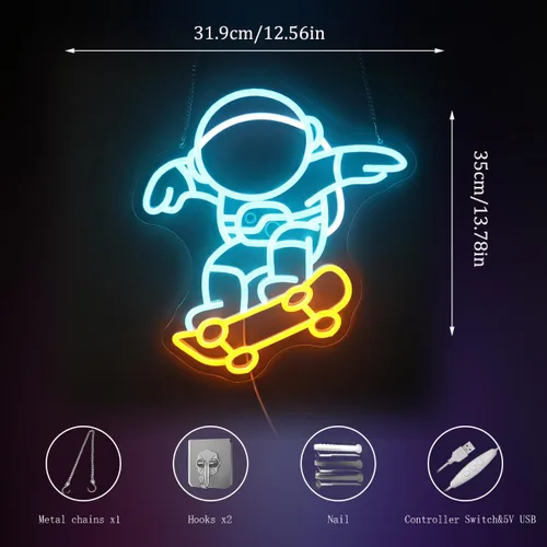 Miniatura 6 de Astronaut Skateboarding" Space Adventure Light - Arte de pared LED genial y que desafía la gravedad para sala de juegos, dormitorio, decoración
