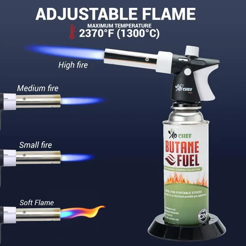 Miniatura 6 de Jo Chef Encendedor de butano profesional, antorcha de cocina, encendedor de llama ajustable recargable con bloqueo de seguridad para barbacoa