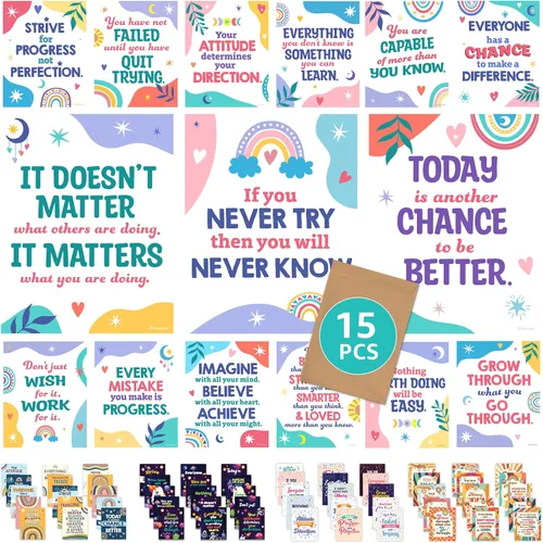 Miniatura 11 de Decorably 15 pósteres inspiradores de confeti para aula, 11 x 14 pulgadas, decoración de laminado mate, para escuela, pasillos, tablones