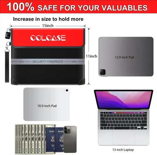 Miniatura 7 de COLCASE Bolsa de documentos ignífuga con cerradura de 5200 ℉ con aislamiento térmico impermeable e ignífugo con cremallera, bolsa ignífuga