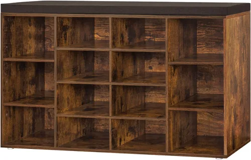 Miniatura 23 de DINZI LVJ Banco de almacenamiento de zapatos con cojín, estante de cubículos con 12 cubículos, estantes ajustables, banco organizador multifuncional
