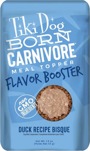 Tiki Dog Born Carnivore Flavor Booster, bizcocho de receta de pato, golosina a base de carne sin granos, adorno de comida para todas las razas de