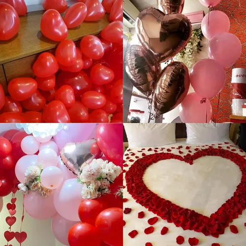Miniatura 6 de Kit de globos de feliz aniversario y propuesta: globos románticos con texto en inglés "I Love You, Heart, Bear Balloons, 1000pcs Rose Petals