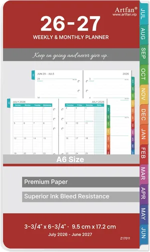 Recambios de agenda 2026 – Recambios de agenda 2026 de enero de 2026 a diciembre de 2026, calendario semanal y mensual, 3.75 x 6.75 pulgadas, 6