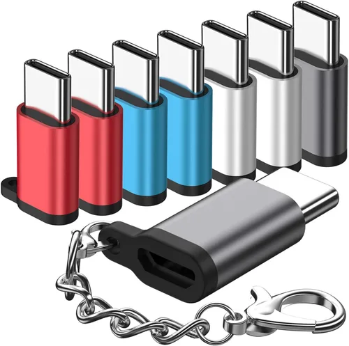 Adaptador micro USB a USB C, (8 unidades) adaptador de aluminio tipo C conector de conversión con cargador de llavero compatible con Samsung Galaxy