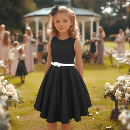 Miniatura 5 de gogoparti Vestido vintage para niñas, vestidos para ocasiones especiales con collar, vestido de lunares para niños, vestido de fiesta retro