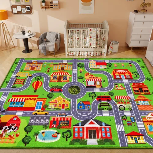 Miniatura 12 de Alfombra de coche para niños, alfombra de juego de automóvil, alfombra de tráfico extra antideslizante para niños, alfombra educativa de mapa