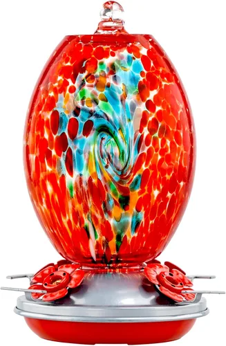 Miniatura 8 de Muse Garden Comedero de vidrio para colibríes para exteriores, comedero de colibríes de vidrio soplado de 27 onzas, regalo único para mamá y mujer