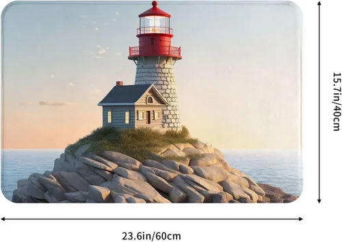 Miniatura 2 de Tapete para puerta delantera, tapete de bienvenida con estampado 3D de faro de playa, absorbente, antideslizante, tapete de entrada suave, alfombra