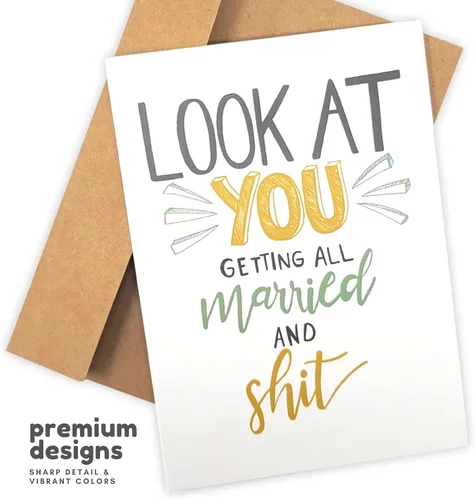 Miniatura 4 de Sleazy Greetings Divertida tarjeta de boda para compromiso matrimonial – Humor para adultos, tarjeta de felicitación de boda sucia (casado y mierda)