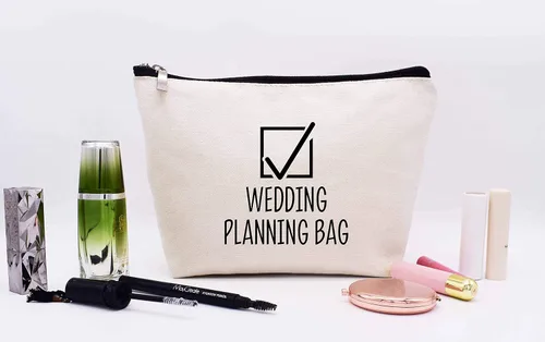 Miniatura 6 de LIBIHUA Bolsa de maquillaje para mujer, bolsa de cosméticos regalos para ella, bolsa de viaje femenina, Beige, 253-wedding Bolsa de planificación