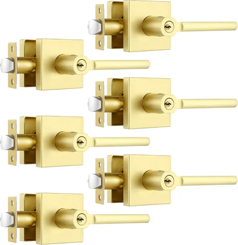 Miniatura 25 de Paquete de 1 pomo de puerta dorado, manija dorada para puerta interior con acabado de latón satinado, manijas de puerta de privacidad