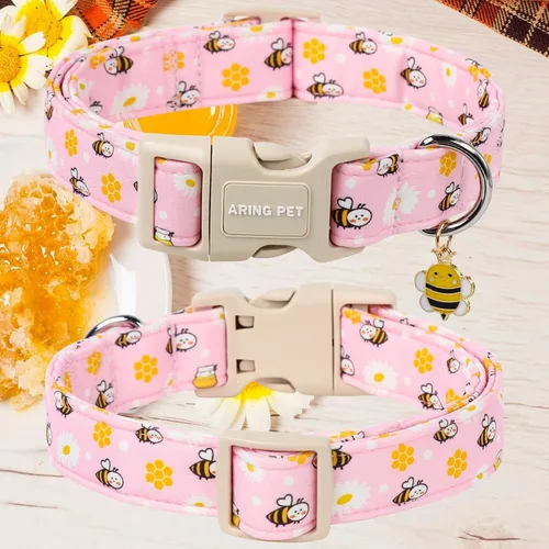 Miniatura 8 de Aring Pet Collar de algodón, lindo, con hebilla de liberación rápida, para bodas, para perros pequeños, medianos y grandes, rosa Terciopelo rosa