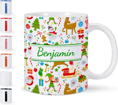 Taza de cerámica de Navidad personalizada para niños, niñas, adultos con nombre personalizado, tazas de café de chocolate caliente, taza de té de 11
