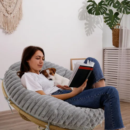 Miniatura 5 de HOMBYS Funda mullida y peluda para cojín de silla Papasan, solo funda de felpa de piel sintética (sin cojín), fundas de cojín extraíbles suaves