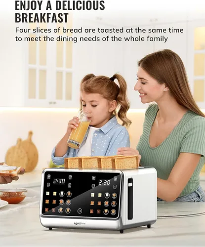 Miniatura 7 de Tostadora Keenstone de 4 rebanadas, tostadora inteligente digital con pantalla táctil, panel de control dual, tostado de ranura única, temporizador