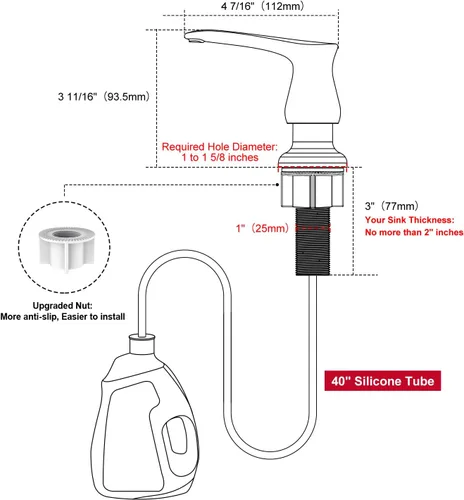 Miniatura 2 de GAGALIFE Dispensador de jabón para fregadero de cocina, dorado cepillado, dispensador de jabón debajo del fregadero con kit de tubo de extensión