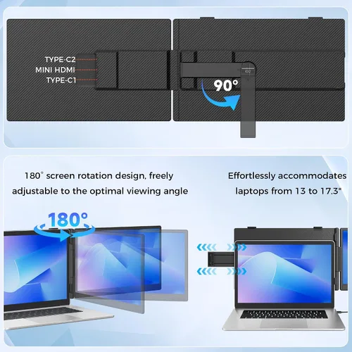 Miniatura 6 de Extensor de pantalla para laptop de 14 pulgadas, monitor portátil para portátiles de 13 a 17.3 pulgadas, monitor de pantalla dual 1080P FHD IPS