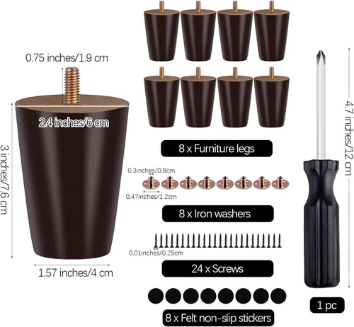 Miniatura 2 de TURSTIN 8 patas redondas para muebles de 3 pulgadas, patas redondas de madera maciza con tuercas en T M8, patas de sofá, patas de repuesto