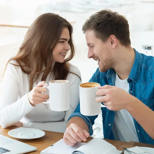 Miniatura 7 de ComSaf Juego de 6 tazas de café de cerámica, taza de café grande de 14 onzas, taza de té para oficina y hogar, taza de porcelana con asa