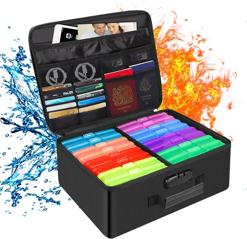 DocSafe Caja de almacenamiento de fotos con cerradura, caja organizadora de fotos ignífuga con 16 fundas interiores de 4 x 6 pulgadas (multicolor),
