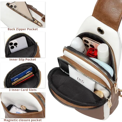 Miniatura 3 de QOECI Bolso bandolera pequeño para mujer, bolso cruzado de piel sintética para mujer, cangureras cruzadas, bolsa de pecho, monederos y bolsa