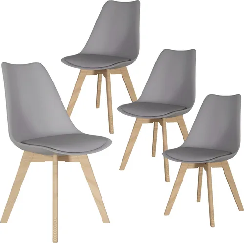 Miniatura 13 de SHGJ&SOFT Juego de 4 sillas de comedor modernas, sillas de cocina de piel sintética con respaldo alto, silla de tulipán con patas de madera maciza
