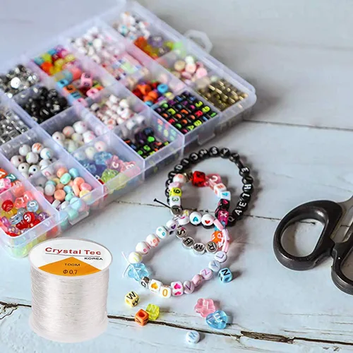 Miniatura 5 de BingBing Paquete de 2 cuerdas elásticas de 0.028 in, cordón de joyería, cuerda de pulsera de cuentas de cristal, línea de cuentas transparentes