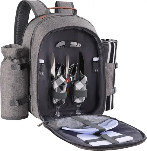 Miniatura 12 de apollo walker - Mochila para picnic para 2 personas con compartimento refrigerado, soporte desmontable para botella/vino, manta de forro polar