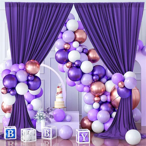 Miniatura 75 de Cortina de fondo de 20 pies × 8 pies sin arrugas azul bebé para fiesta de cumpleaños de niño, 4 paneles de 5 × 8 pies de poliéster azul suave