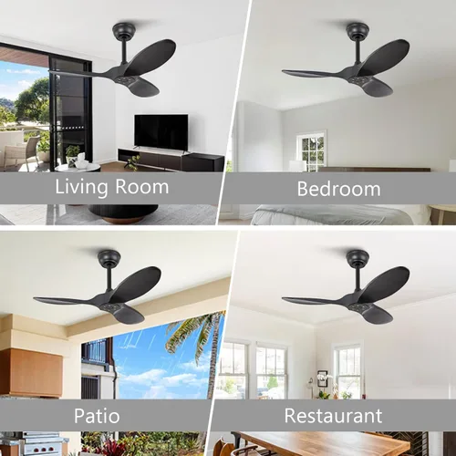 Miniatura 6 de Ventilador de techo negro de 36 pulgadas, 6 velocidades, motor de CC silencioso reversible, 3 aspas ABS, diseño moderno sin luz, control remoto