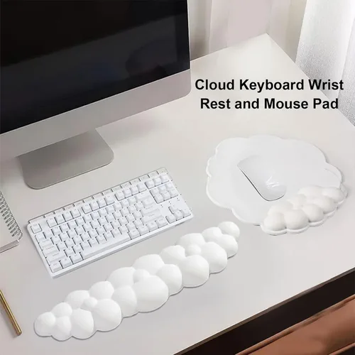 Miniatura 8 de Cloud - Juego de reposamuñecas para teclado y alfombrilla para mouse con reposamuñecas ergonómico, lindo soporte para reposamuñecas de espuma Blanco